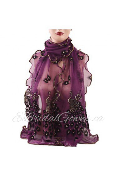 Women's Wonderful Chiffon Peacock Wrap Shawl Long Soft Scarf