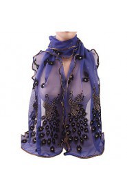 Women's Wonderful Chiffon Peacock Wrap Shawl Long Soft Scarf