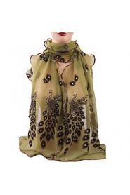 Women's Wonderful Chiffon Peacock Wrap Shawl Long Soft Scarf