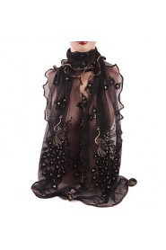 Women's Wonderful Chiffon Peacock Wrap Shawl Long Soft Scarf