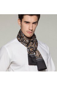 Men Black White-collar Occupation Printing Work Silk Scarf