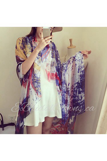 Star Chiffon Long Section Of Multicolored Graffiti Color Silk Scarf Shawl