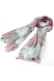 Voile Pink Eiffel Tower Landscape Printing Oversized Paris Yarn Scarf Silk Shawl