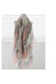 Voile Pink Eiffel Tower Landscape Printing Oversized Paris Yarn Scarf Silk Shawl