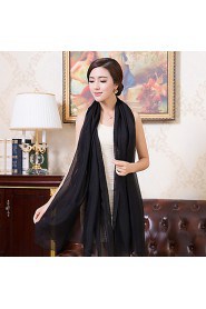 Women Cute Pure Color High-end Elegant Black Silk Scarves Chiffon Shawl Beach Towel