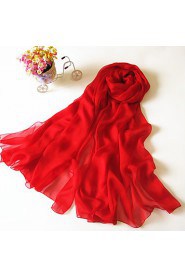 Women Cute Pure Color High-end Red Silk Scarves Chiffon Shawl Beach Towel