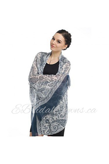 Retro Fringed Print Chiffon Long Scarf Muslin Beach Towel Shawl