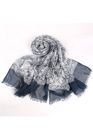 Retro Fringed Print Chiffon Long Scarf Muslin Beach Towel Shawl