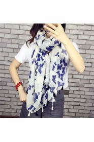 Literary Cotton Long Shawl Large Size Women Butterfly Print Scarves