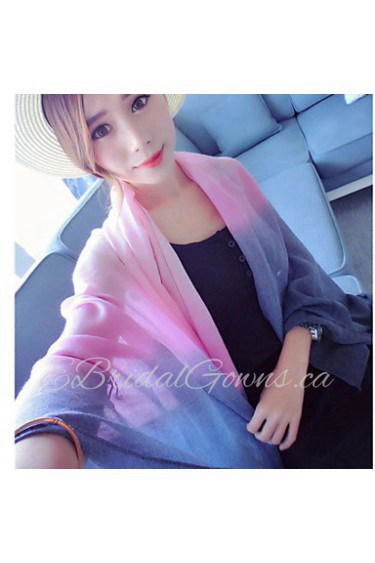 Women Summer Sun Gradient Color Matching Super Wide Cotton Shawls Variety of Knot Silk Scarves