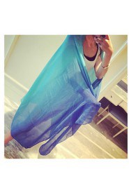 Women Summer Sun Gradient Color Matching Super Wide Cotton Shawls Variety of Knot Silk Scarves