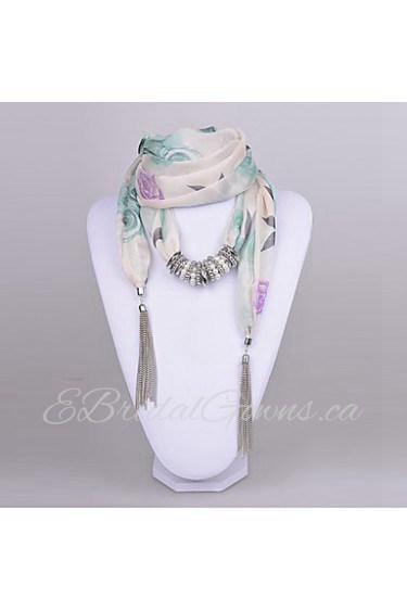 Women's Polyster Scarf necklace CCB Ring Pearl Ring Scarf Necklace with tassels