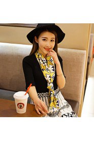 Women Long Paragraph Yellow Geometric Pattern Printing Multi-purpose Scarf Fashion Career Decorative Work Casual Silk