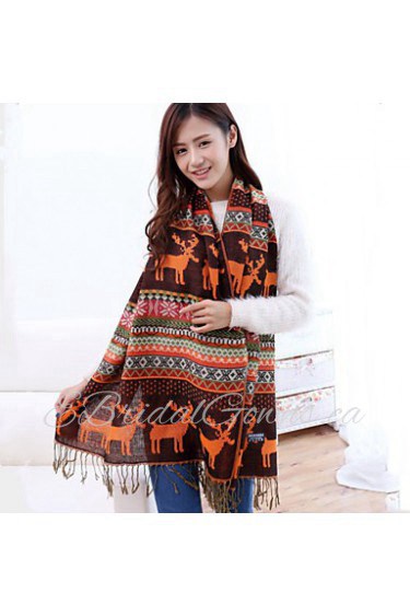 Jacquard knit Bohemian Christmas Snowflake Fawn Colored Geometric Thick Scarves Scarf