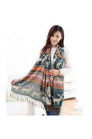 Jacquard knit Bohemian Christmas Snowflake Fawn Colored Geometric Thick Scarves Scarf