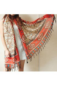 Ms Bohemian Geometric Striped Scarf Fringed Shawl