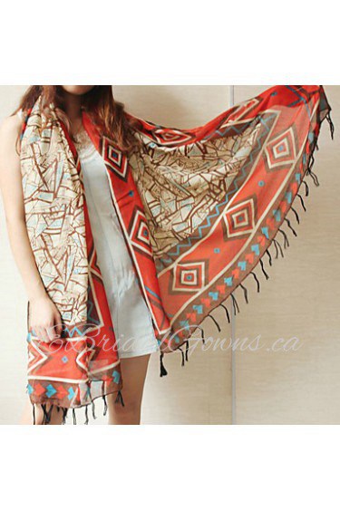 Ms Bohemian Geometric Striped Scarf Fringed Shawl