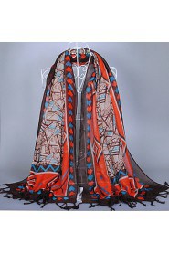 Ms Bohemian Geometric Striped Scarf Fringed Shawl