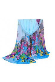 Women Chiffon Scarf Contrast Leaves Print Long Shawl Colorful Fashion Pashmina