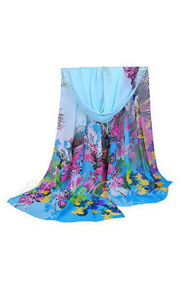 Women Chiffon Scarf Contrast Leaves Print Long Shawl Colorful Fashion Pashmina