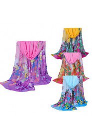 Women Chiffon Scarf Contrast Leaves Print Long Shawl Colorful Fashion Pashmina