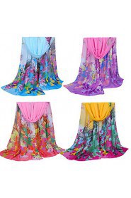 Women Chiffon Scarf Contrast Leaves Print Long Shawl Colorful Fashion Pashmina