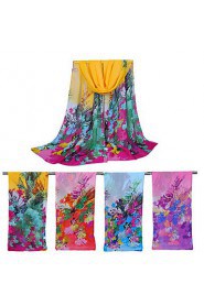 Women Chiffon Scarf Contrast Leaves Print Long Shawl Colorful Fashion Pashmina