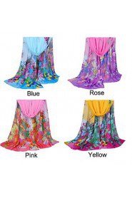 Women Chiffon Scarf Contrast Leaves Print Long Shawl Colorful Fashion Pashmina