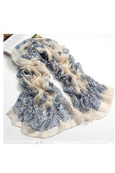 Chinese National Wind Blue And White Scarves Female Voile Printed Classic Scarf