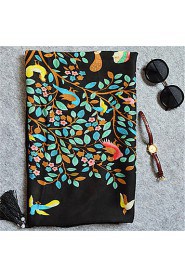 Long Wishing Tree Black Printing Cotton Twill Scarves Fringed Shawl