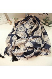 Europe Watches Clock Printed Fringed Scarves Perspective Retro Warm Shawl