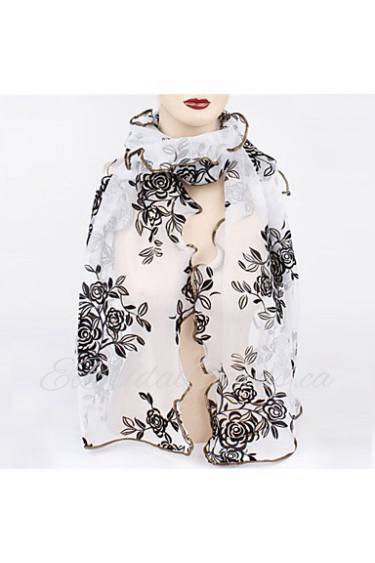 Women's Chiffon Flower Long Soft Silk Rayon Wrap Shawl Scarf