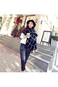 Women Wool Blend Western Style Black-White Grid Scarf , Vintage/ Casual