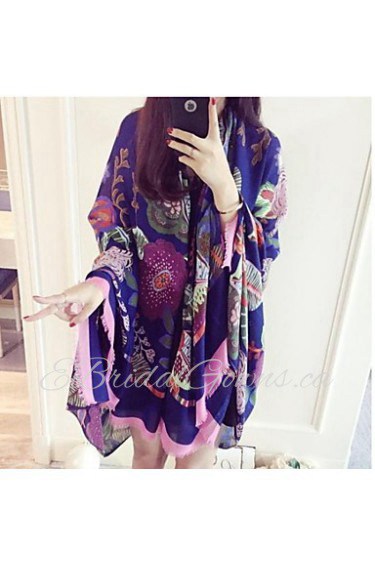 Spring New Female Sun Oversized Scarves Flowers Cotton Long Shawl