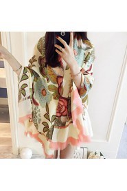 Spring New Female Sun Oversized Scarves Flowers Cotton Long Shawl