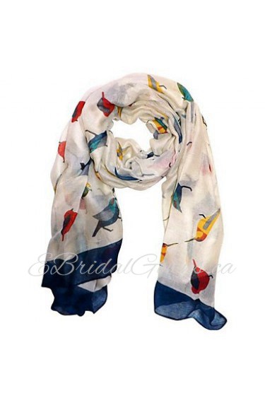 Women's Cute Vintage Lightweight Soft Colorful Robin Birds Print Fashion Scarf