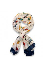 Women's Cute Vintage Lightweight Soft Colorful Robin Birds Print Fashion Scarf