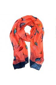 Women's Cute Vintage Lightweight Soft Colorful Robin Birds Print Fashion Scarf