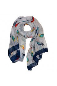 Women's Cute Vintage Lightweight Soft Colorful Robin Birds Print Fashion Scarf