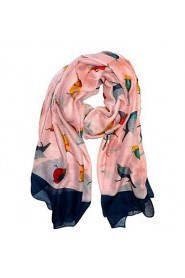 Women's Cute Vintage Lightweight Soft Colorful Robin Birds Print Fashion Scarf