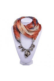 Women Gradient Design Infinity Ring Scarves Voile Scarf with Irregular Leopard Drip Stone Pendant Scarfs