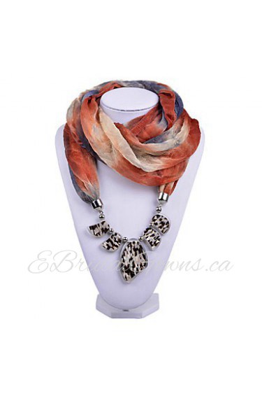 Women Gradient Design Infinity Ring Scarves Voile Scarf with Irregular Leopard Drip Stone Pendant Scarfs