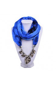 Women Gradient Dark Blue Ring Scarves Voile Scarf with Irregular Stone Pendant Scarfs