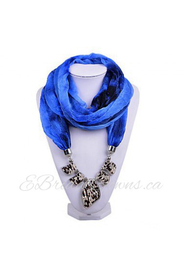 Women Gradient Dark Blue Ring Scarves Voile Scarf with Irregular Stone Pendant Scarfs