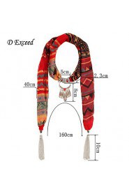 Dark Red Black Printed Scarves for Women Voile Jewellery Wrap with Ethnic Style Charms Tassel Free Shipping