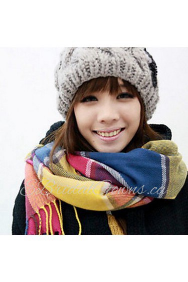 Women Rural Retro Colored Plaid Scarves Longer Tassel