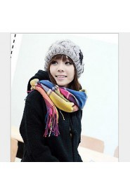 Women Rural Retro Colored Plaid Scarves Longer Tassel