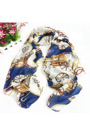 Ms Bohemian Ocean Wind Chain Carriage Print Plain Chiffon Scarves