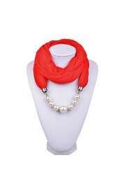 Girl Necklace Scarf Fashion Solid Color Chiffon Wraps with Fake Pearl Beads Pendant Scarves