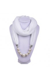 Girl Necklace Scarf Fashion Solid Color Chiffon Wraps with Fake Pearl Beads Pendant Scarves